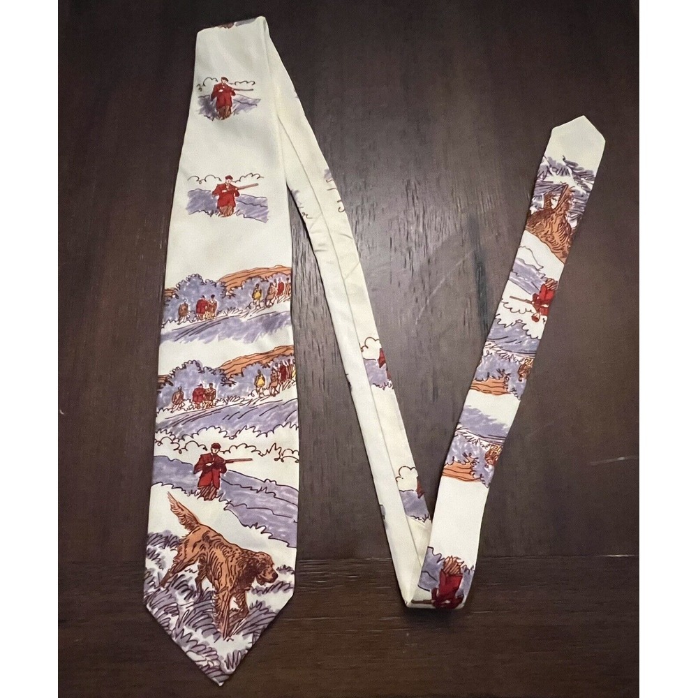 Vintage Beau Brummell Fashionaire Hunting Themed Tie‎ Dogs Rifle MCM Steketee's